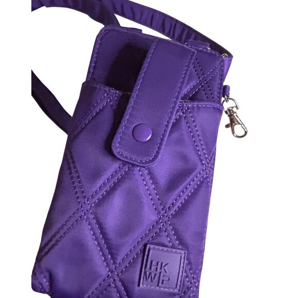 HKWP Purple Quilted Phone Wallet Crossbody Bag RFID Slots Detachable Strap - Picture 2 of 11